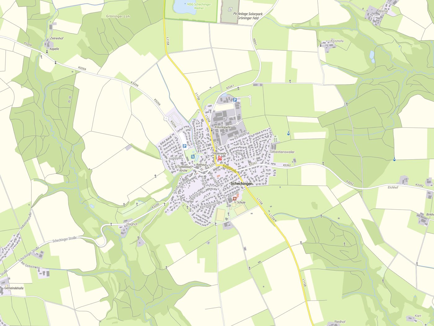Kartenausschnitt Schechingen mit Gewässern