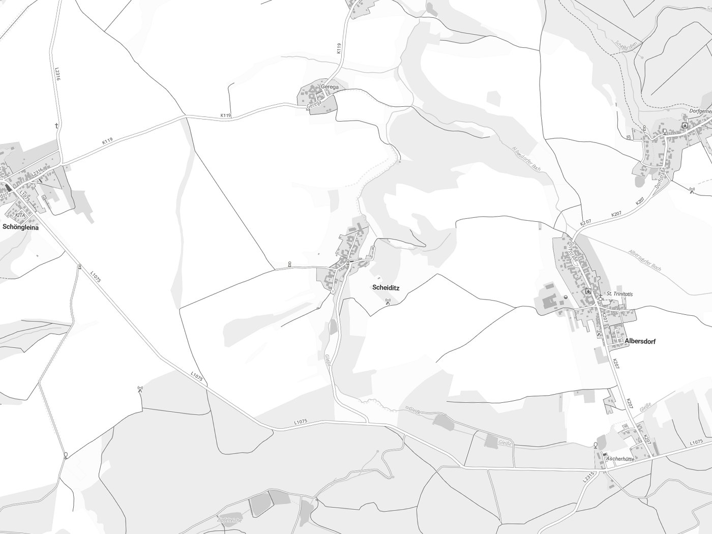 Kartenausschnitt Scheiditz mit Gewässern