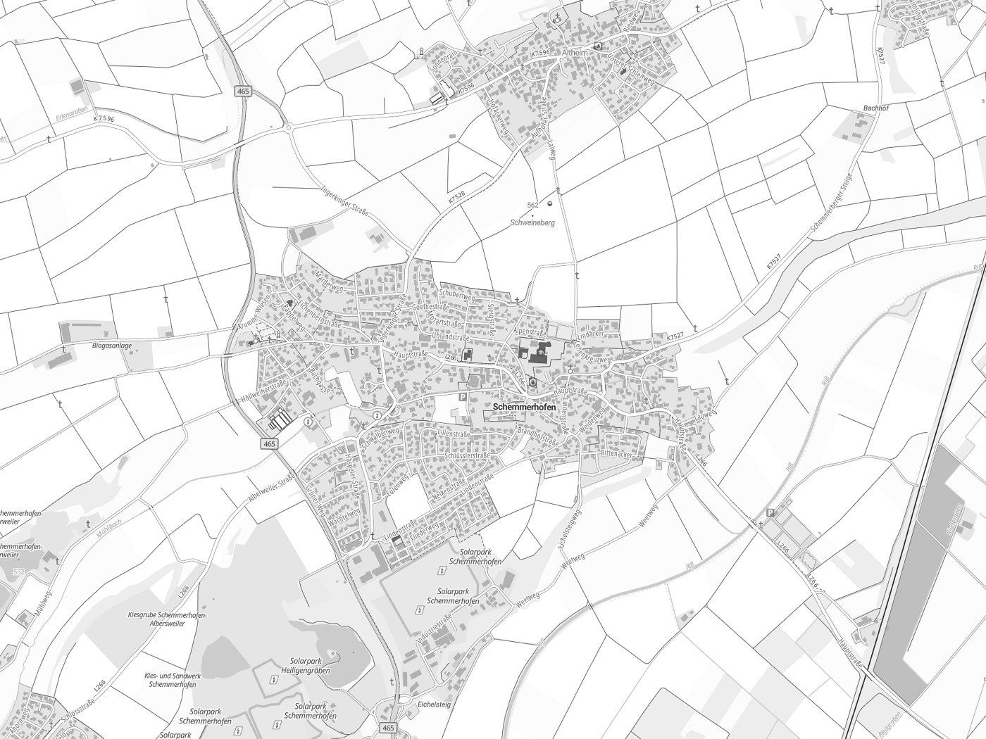 Kartenausschnitt Schemmerhofen mit Gewässern