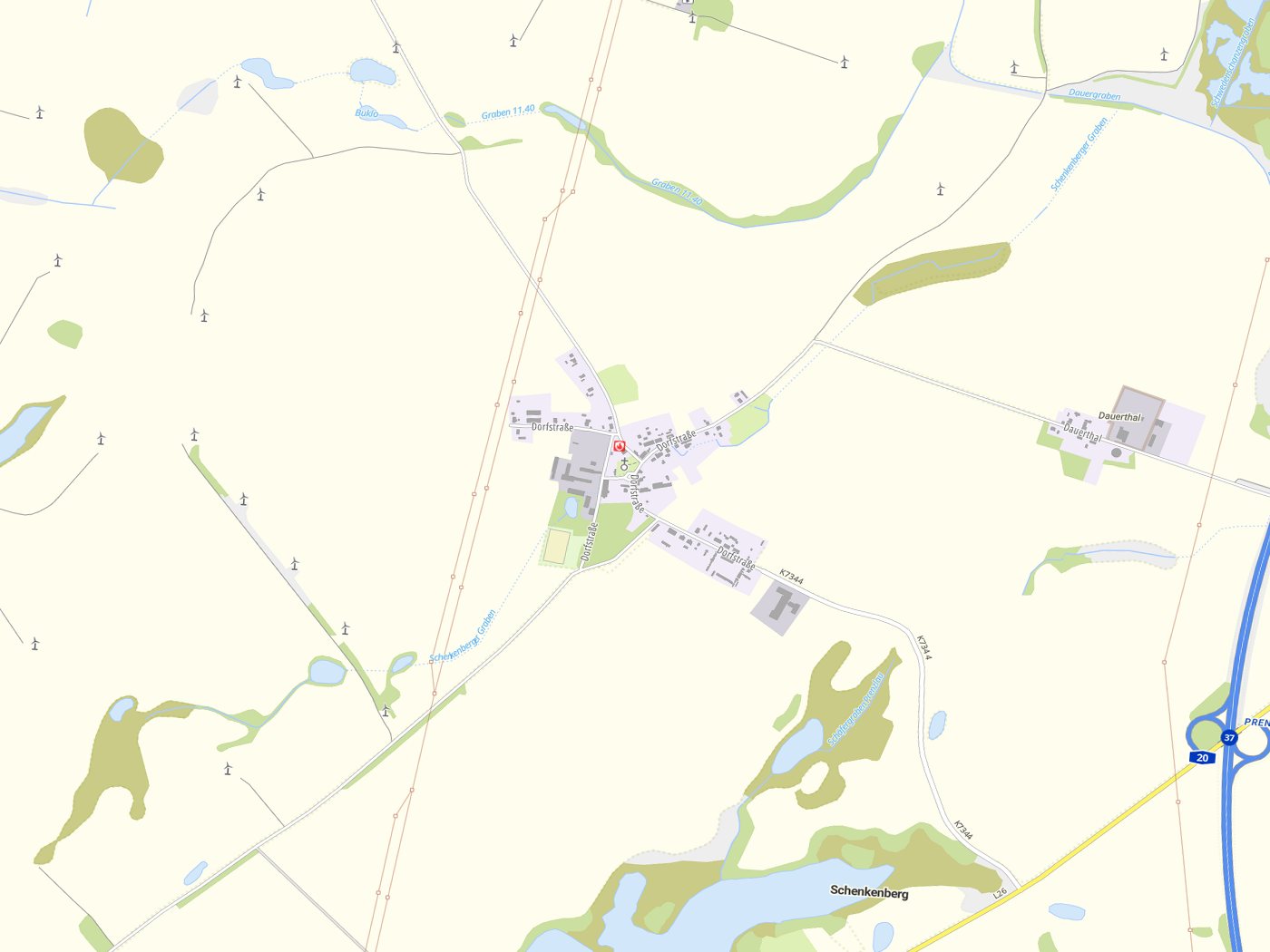 Kartenausschnitt Schenkenberg mit Gewässern