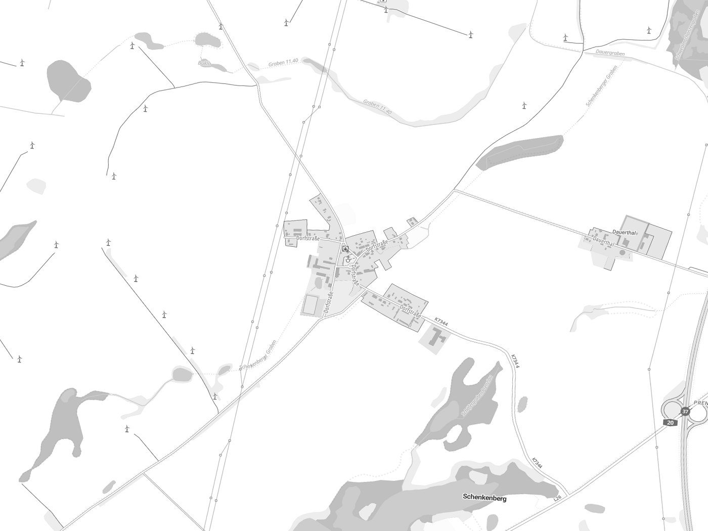 Kartenausschnitt Schenkenberg mit Gewässern