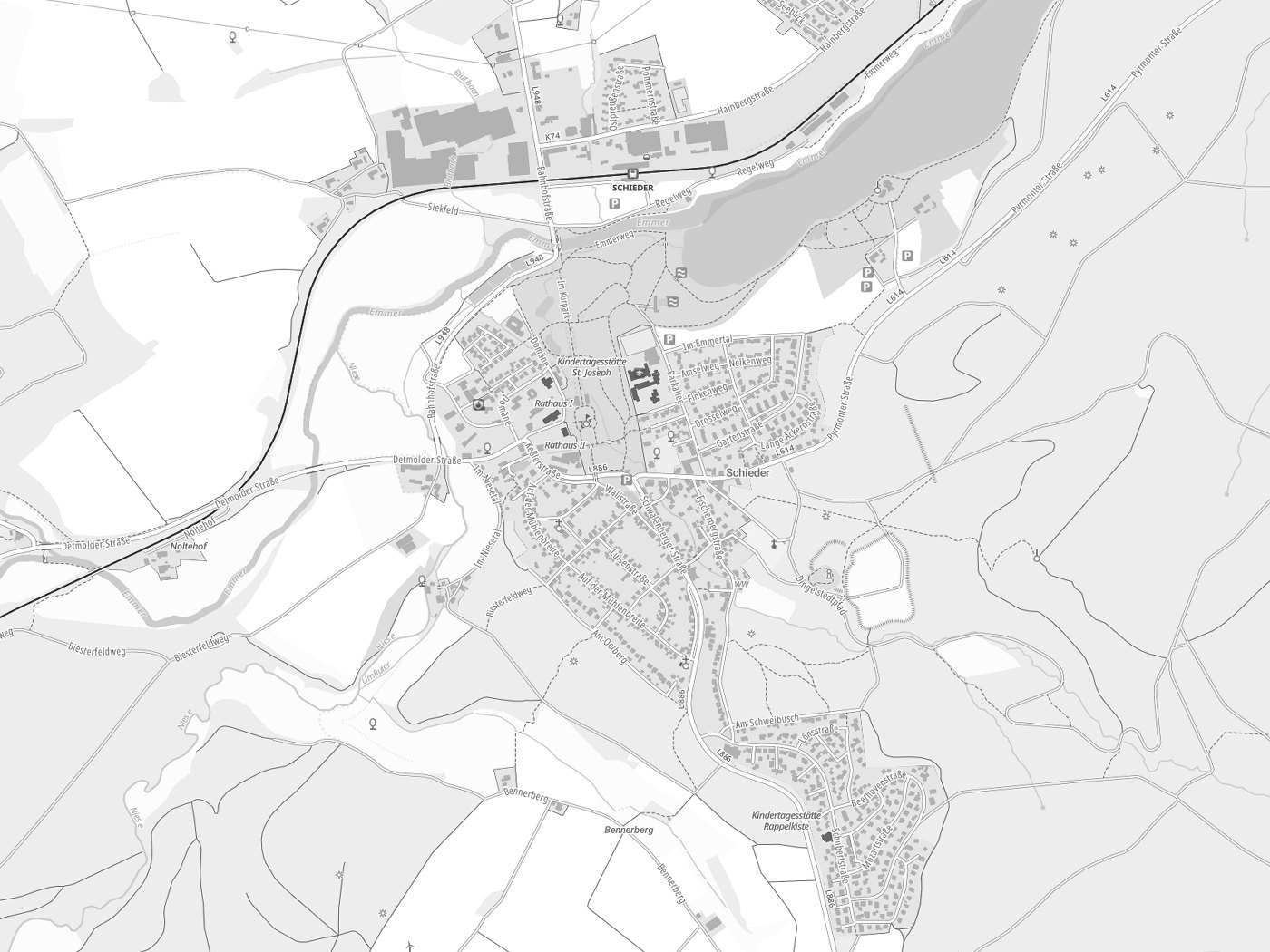 Kartenausschnitt Schieder-Schwalenberg mit Gewässern
