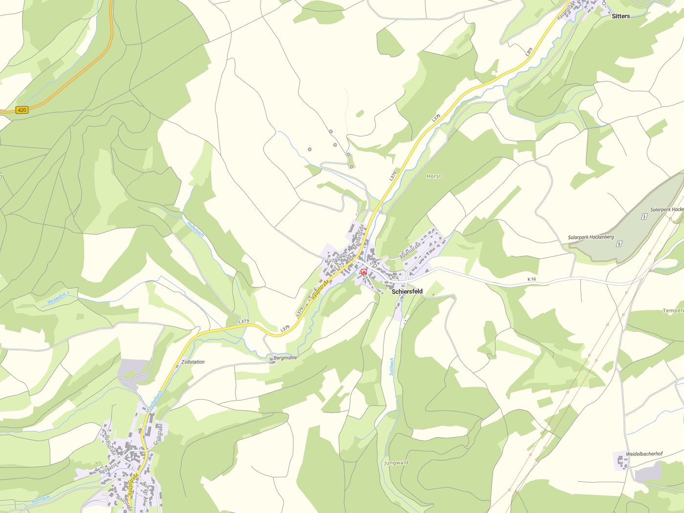 Kartenausschnitt Schiersfeld mit Gewässern