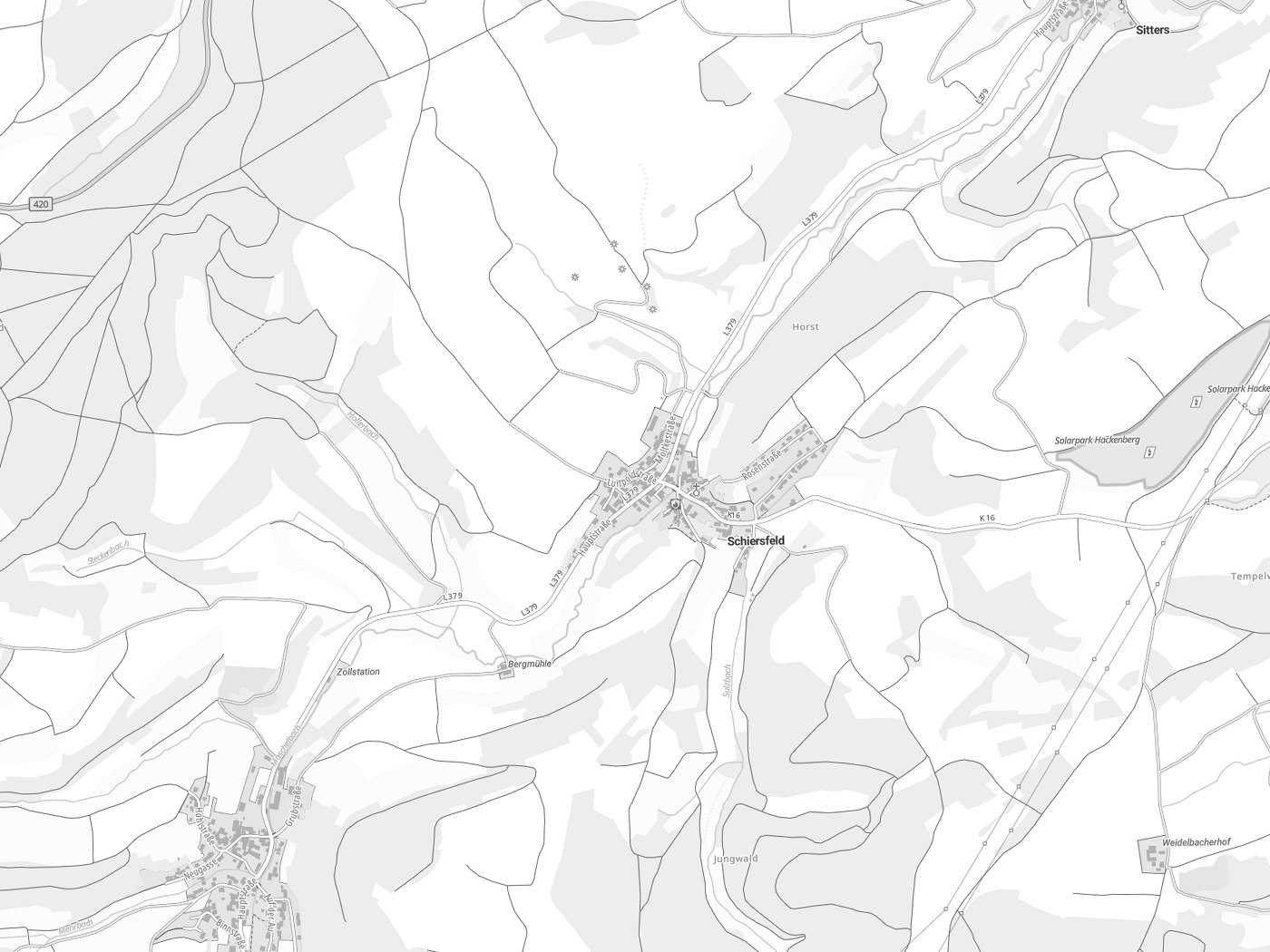 Kartenausschnitt Schiersfeld mit Gewässern