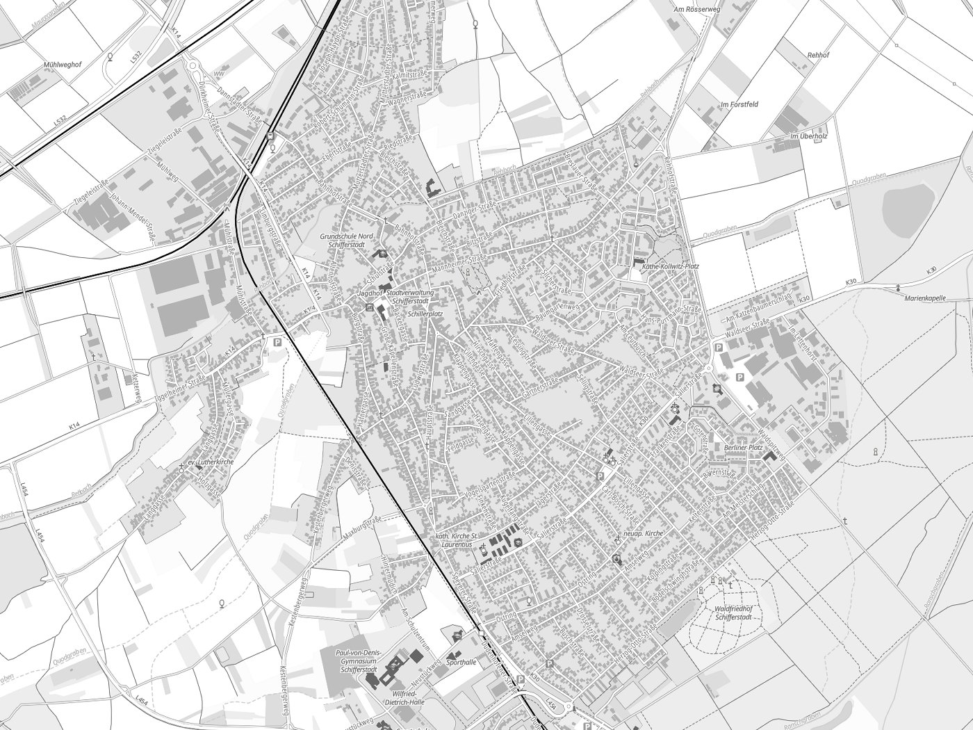 Kartenausschnitt Schifferstadt mit Gewässern