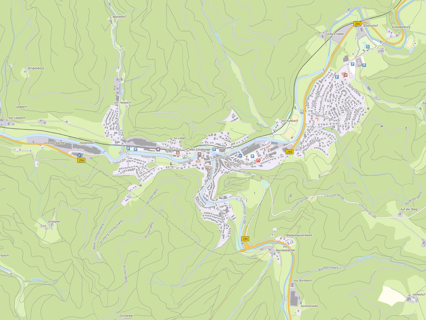 Kartenausschnitt Schiltach mit Gewässern
