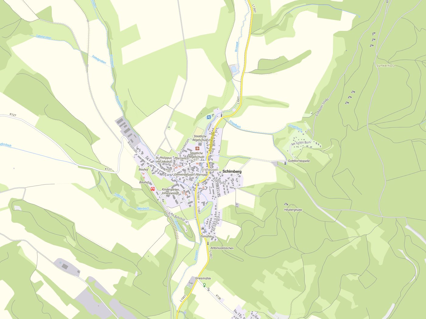 Kartenausschnitt Schimberg mit Gewässern