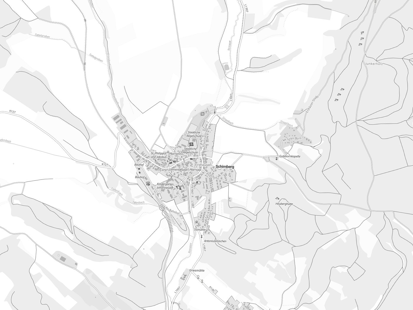 Kartenausschnitt Schimberg mit Gewässern