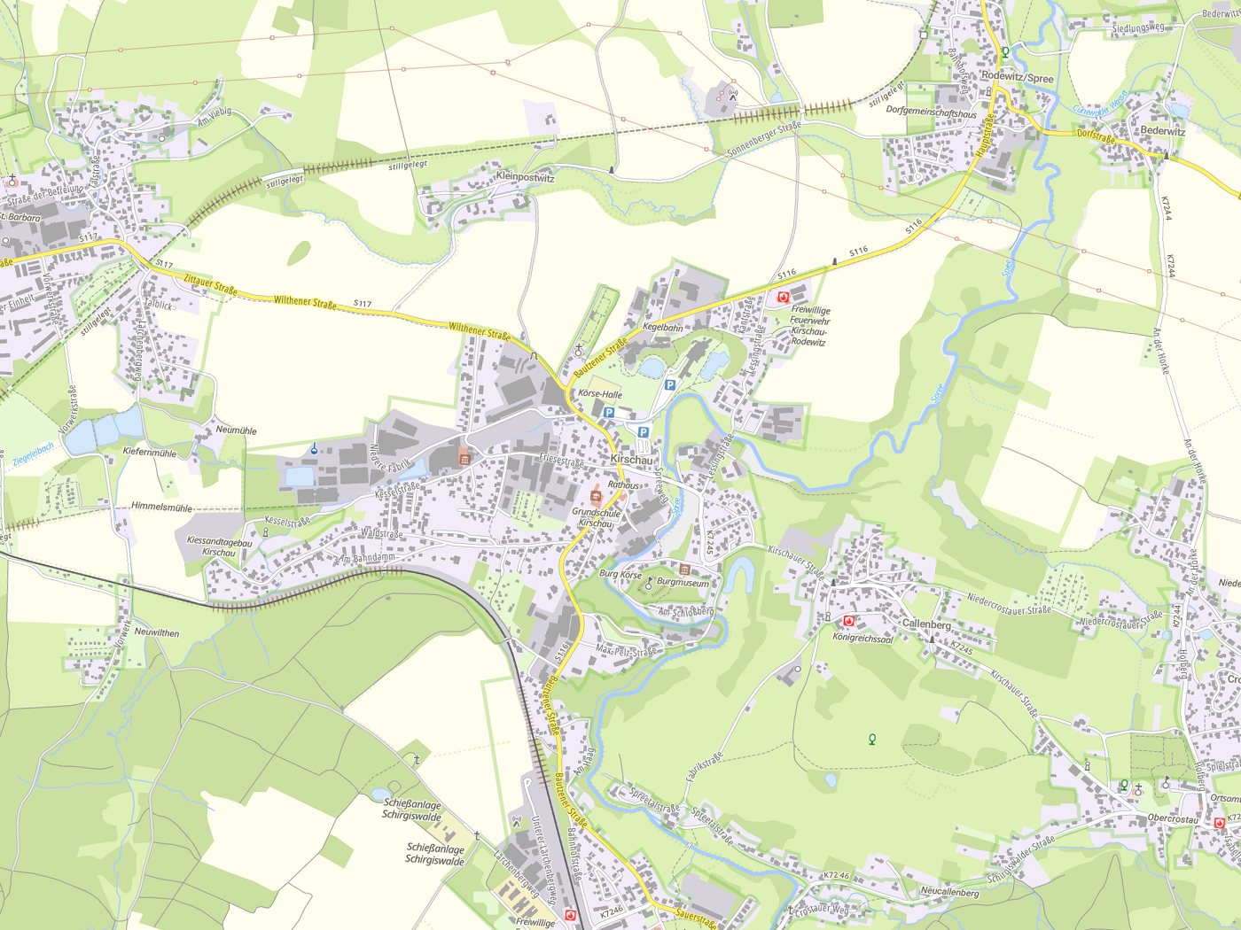 Kartenausschnitt Schirgiswalde-Kirschau mit Gewässern