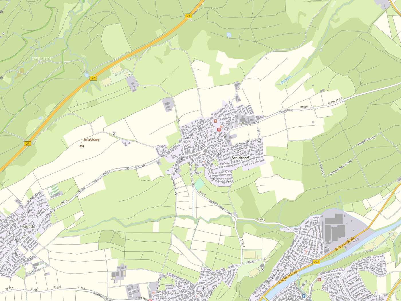 Kartenausschnitt Schlaitdorf mit Gewässern