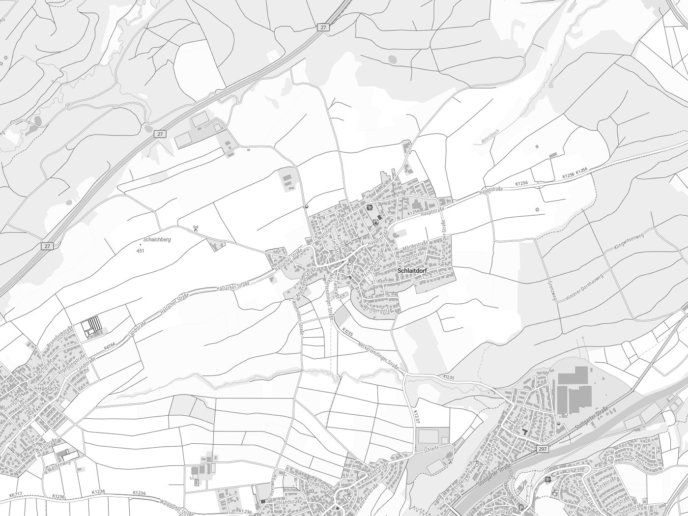 Kartenausschnitt Schlaitdorf mit Gewässern