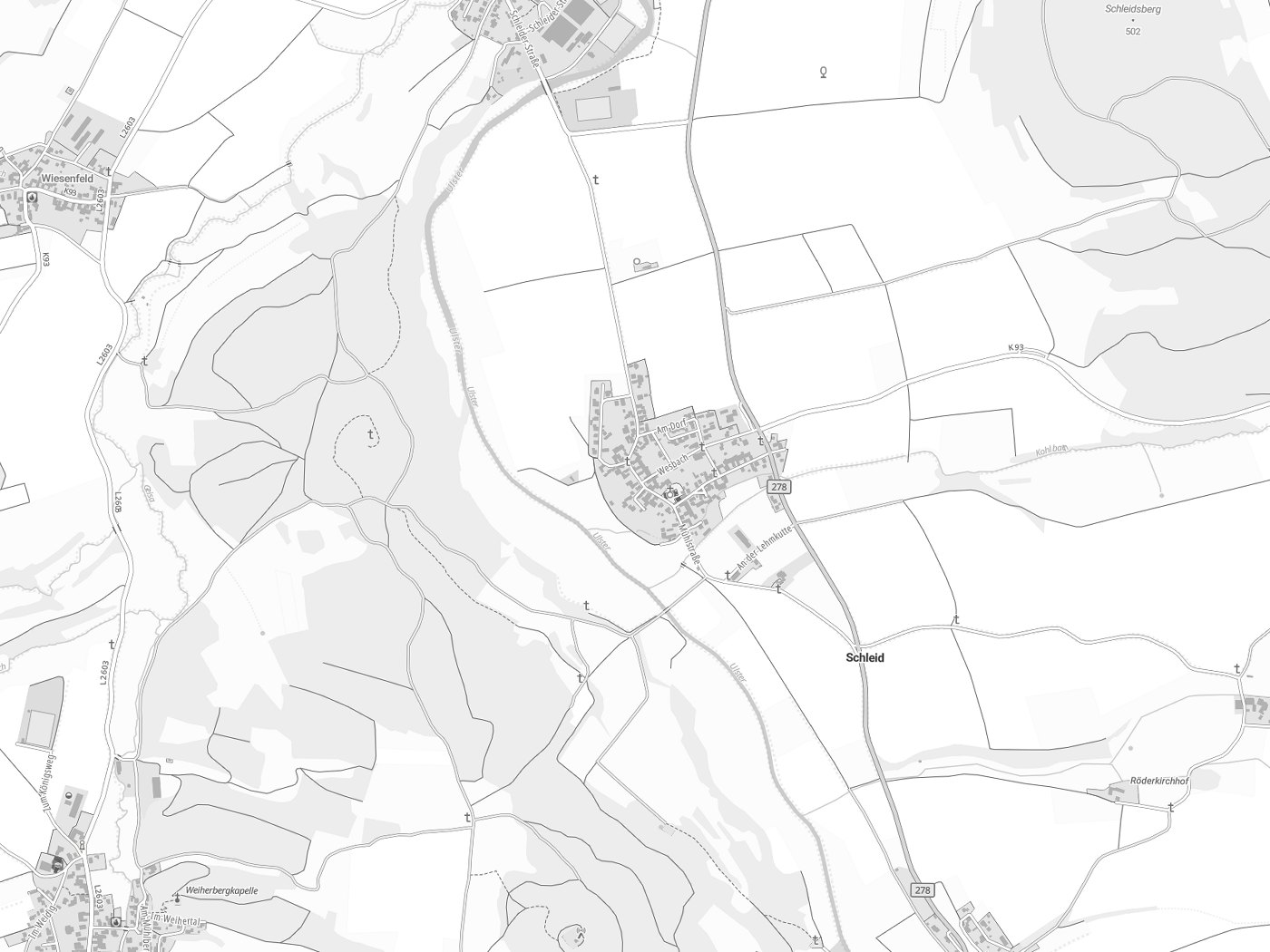 Kartenausschnitt Schleid mit Gewässern