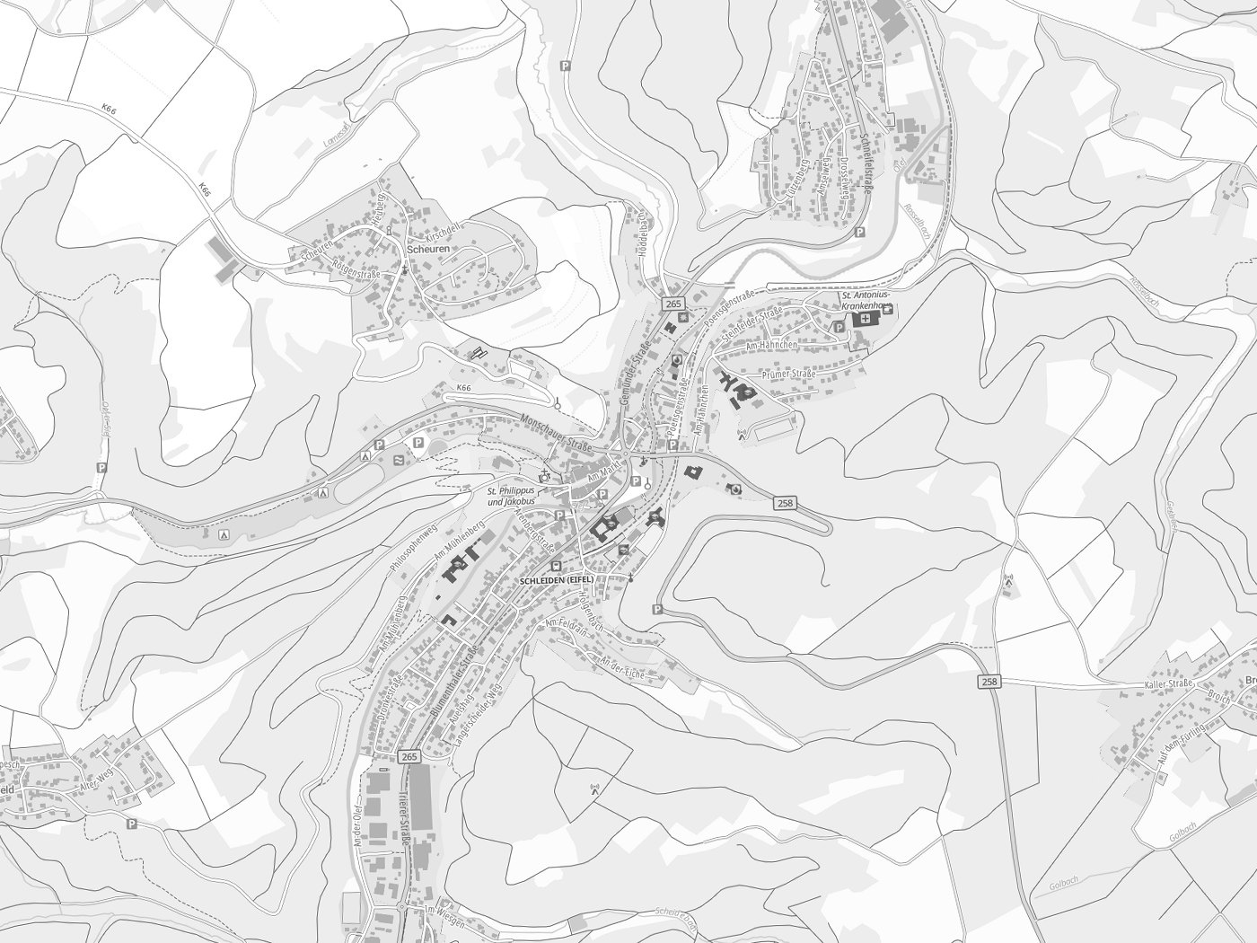 Kartenausschnitt Schleiden mit Gewässern