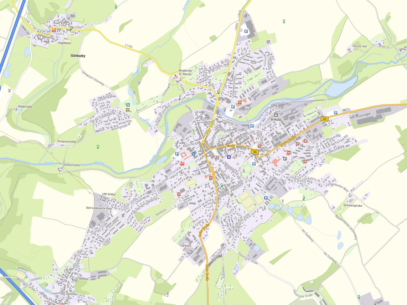 Kartenausschnitt Schleiz mit Gewässern