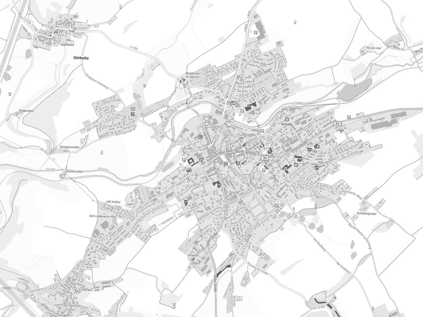 Kartenausschnitt Schleiz mit Gewässern
