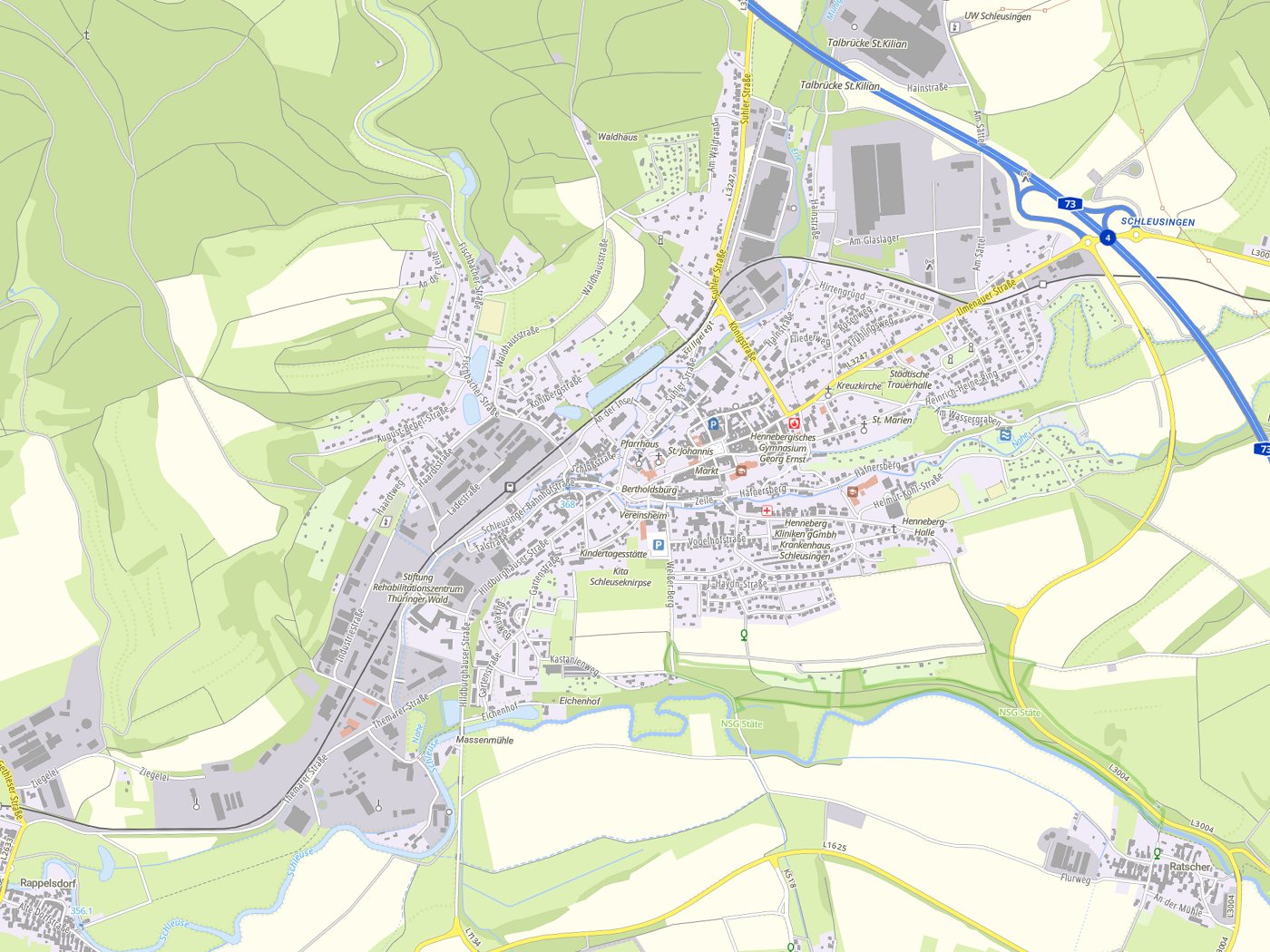 Kartenausschnitt Schleusingen mit Gewässern
