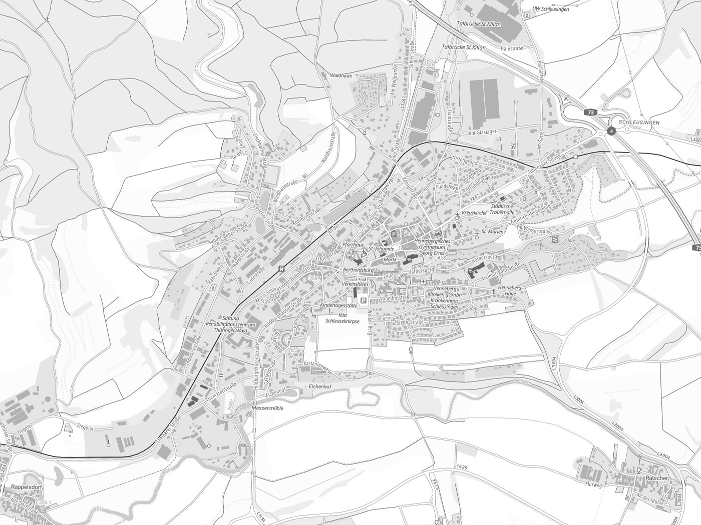 Kartenausschnitt Schleusingen mit Gewässern