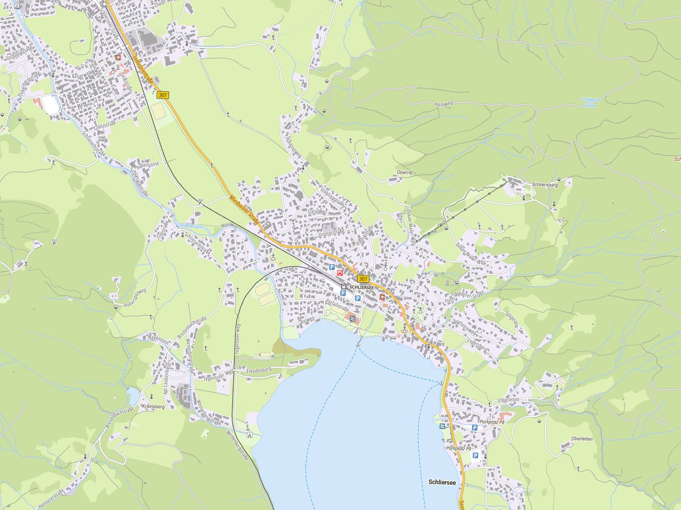 Kartenausschnitt Schliersee mit Gewässern