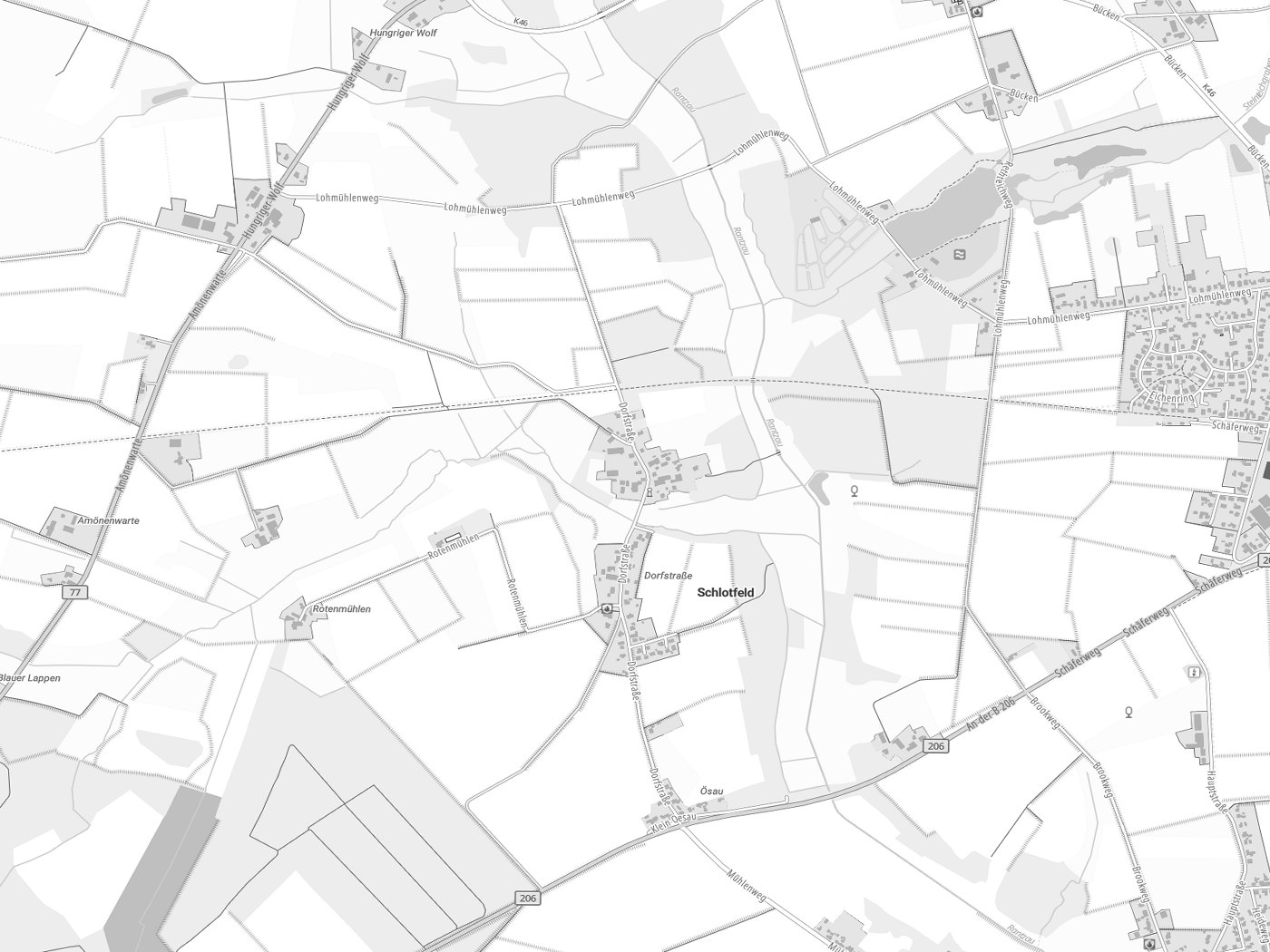 Kartenausschnitt Schlotfeld mit Gewässern
