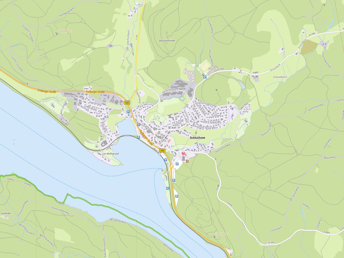 Kartenausschnitt Schluchsee mit Gewässern