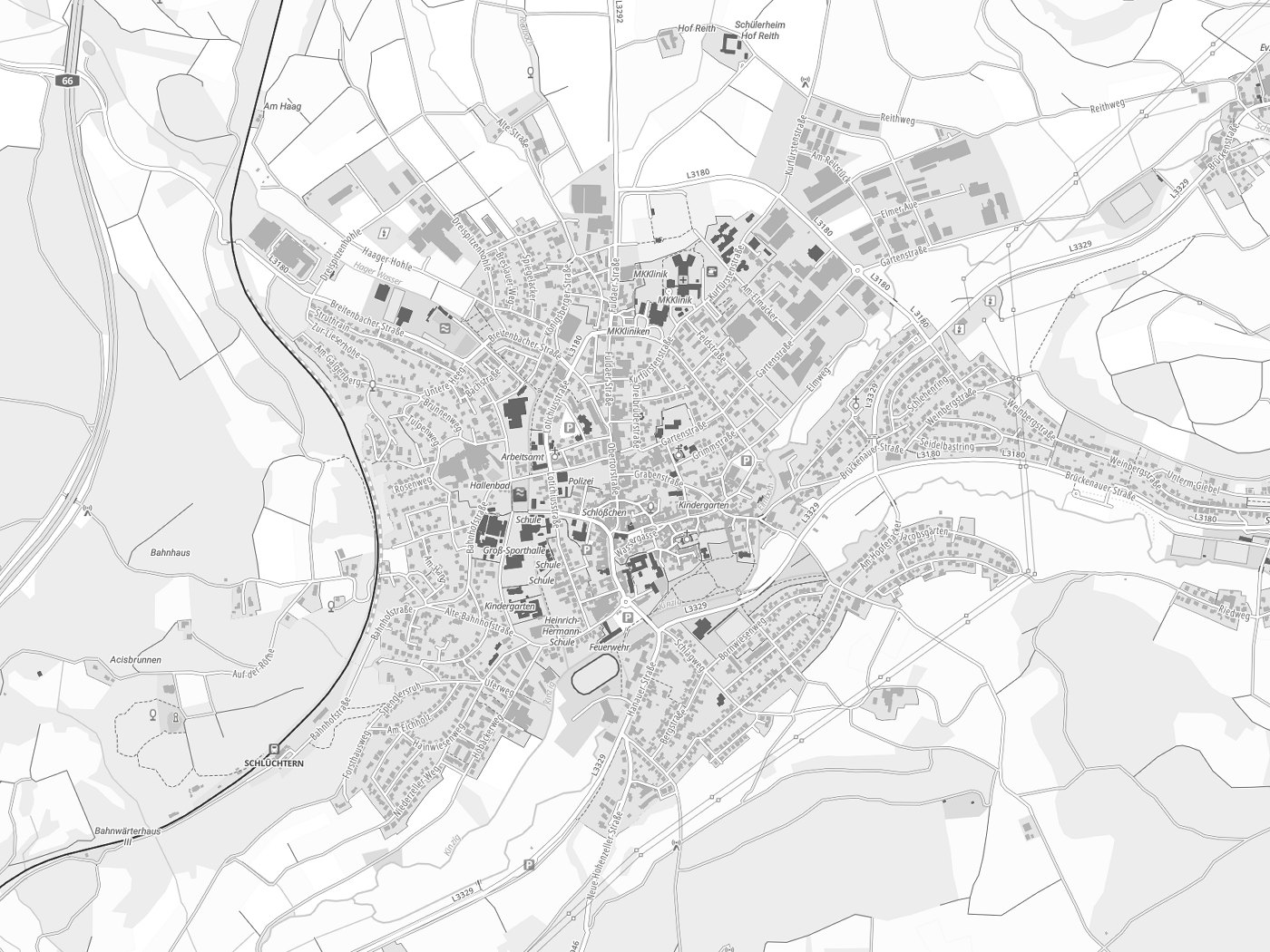 Kartenausschnitt Schlüchtern mit Gewässern