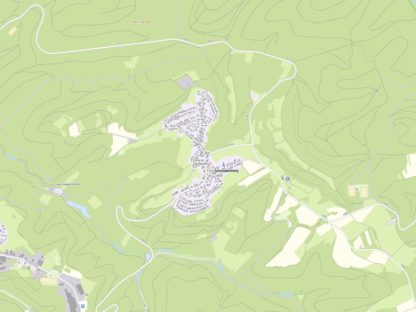 Kartenausschnitt Schmalenberg mit Gewässern