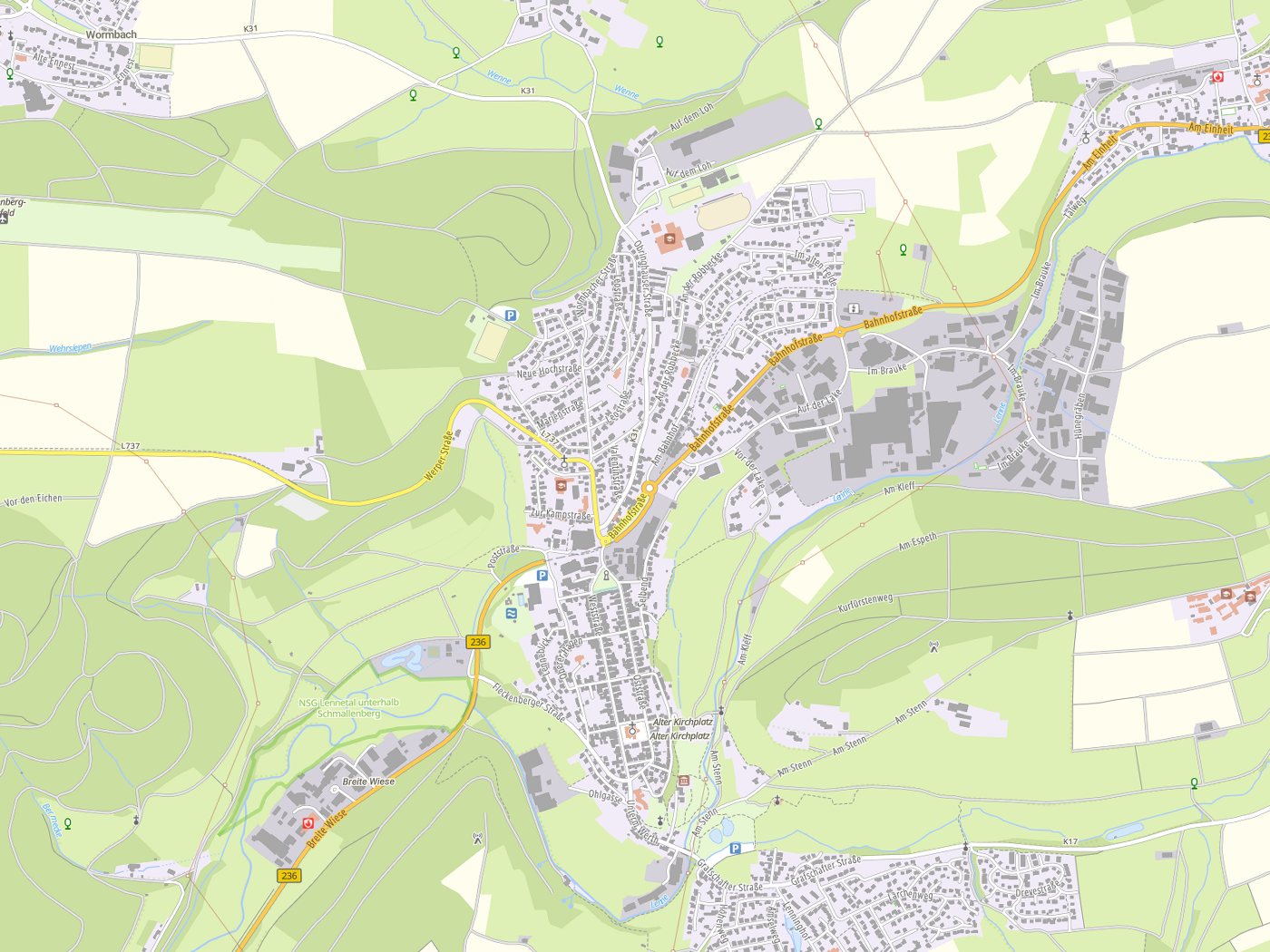 Kartenausschnitt Schmallenberg mit Gewässern