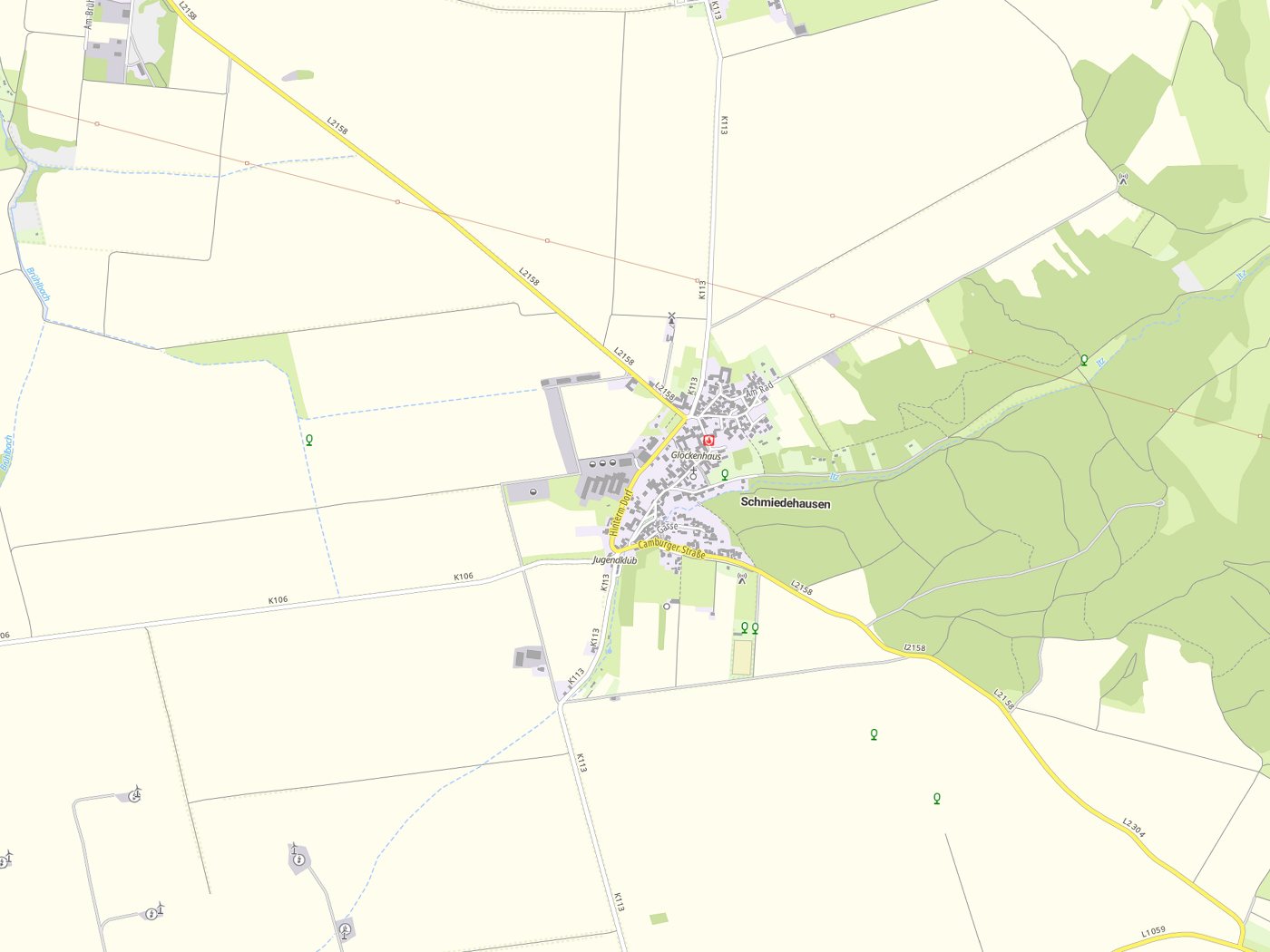 Kartenausschnitt Schmiedehausen mit Gewässern