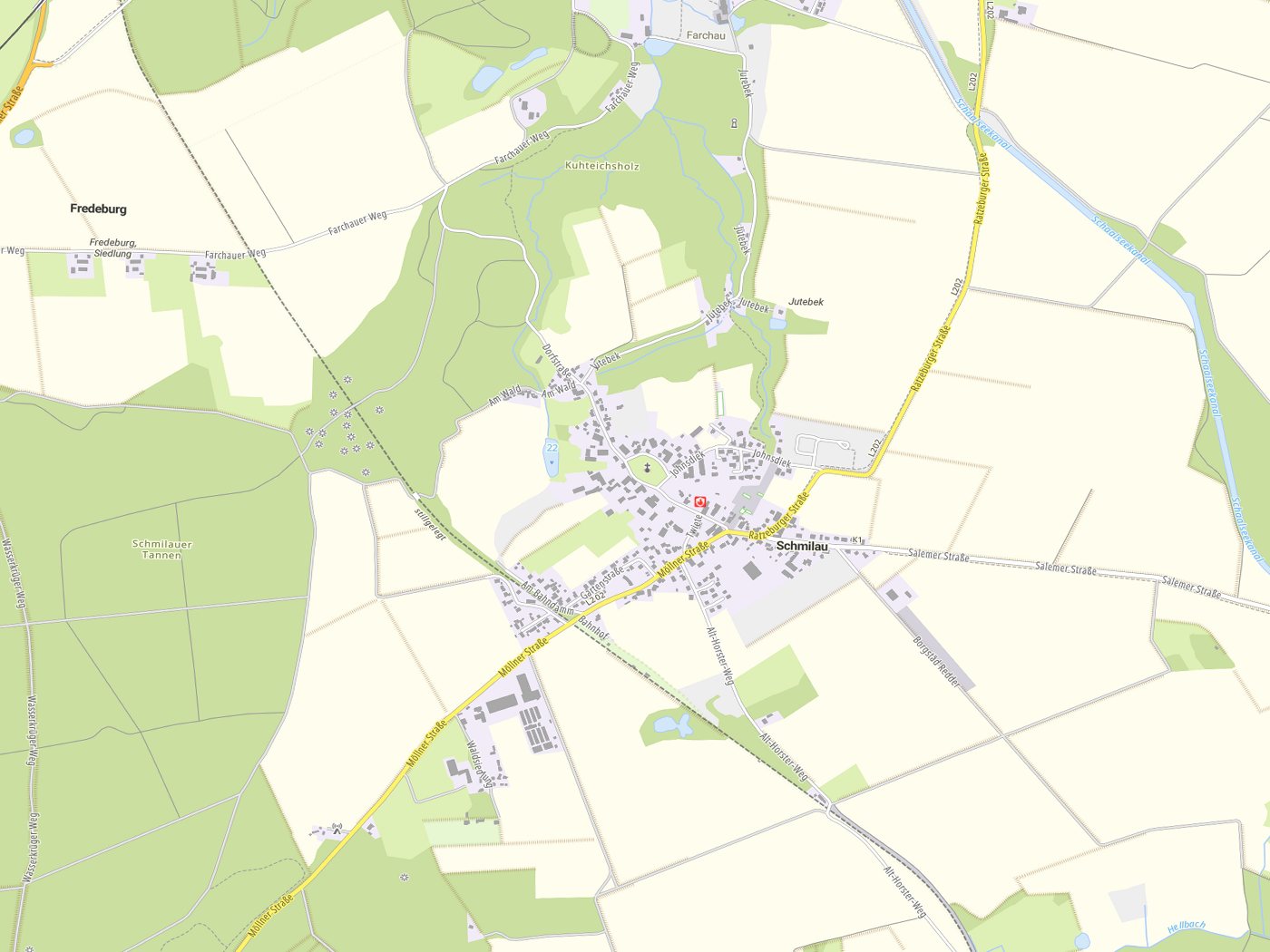 Kartenausschnitt Schmilau mit Gewässern
