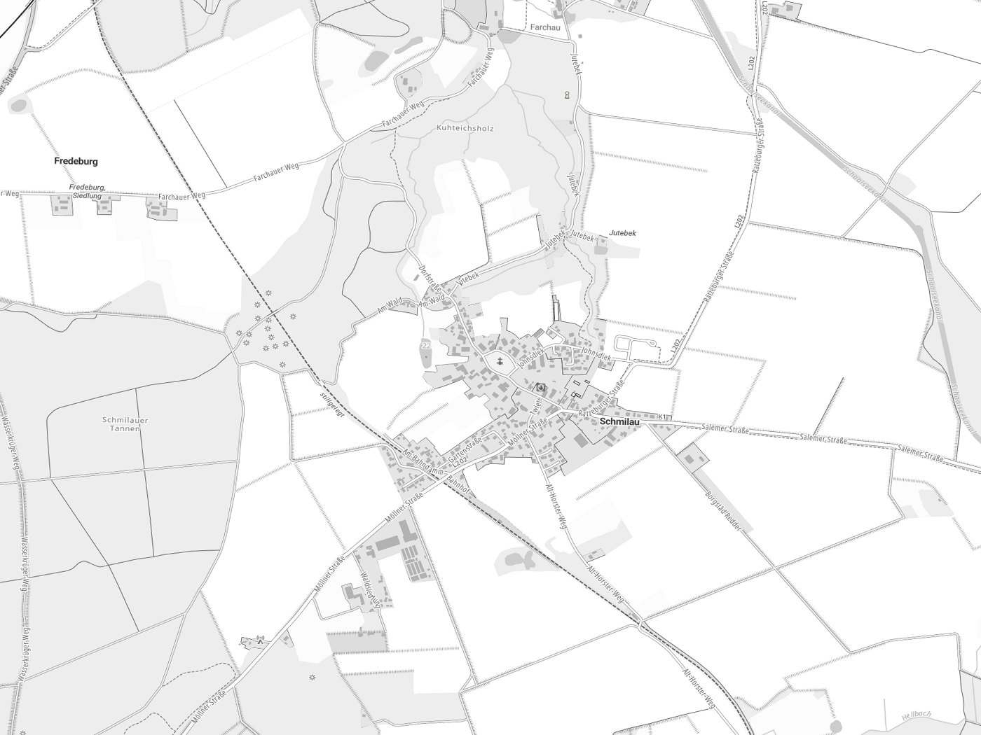 Kartenausschnitt Schmilau mit Gewässern