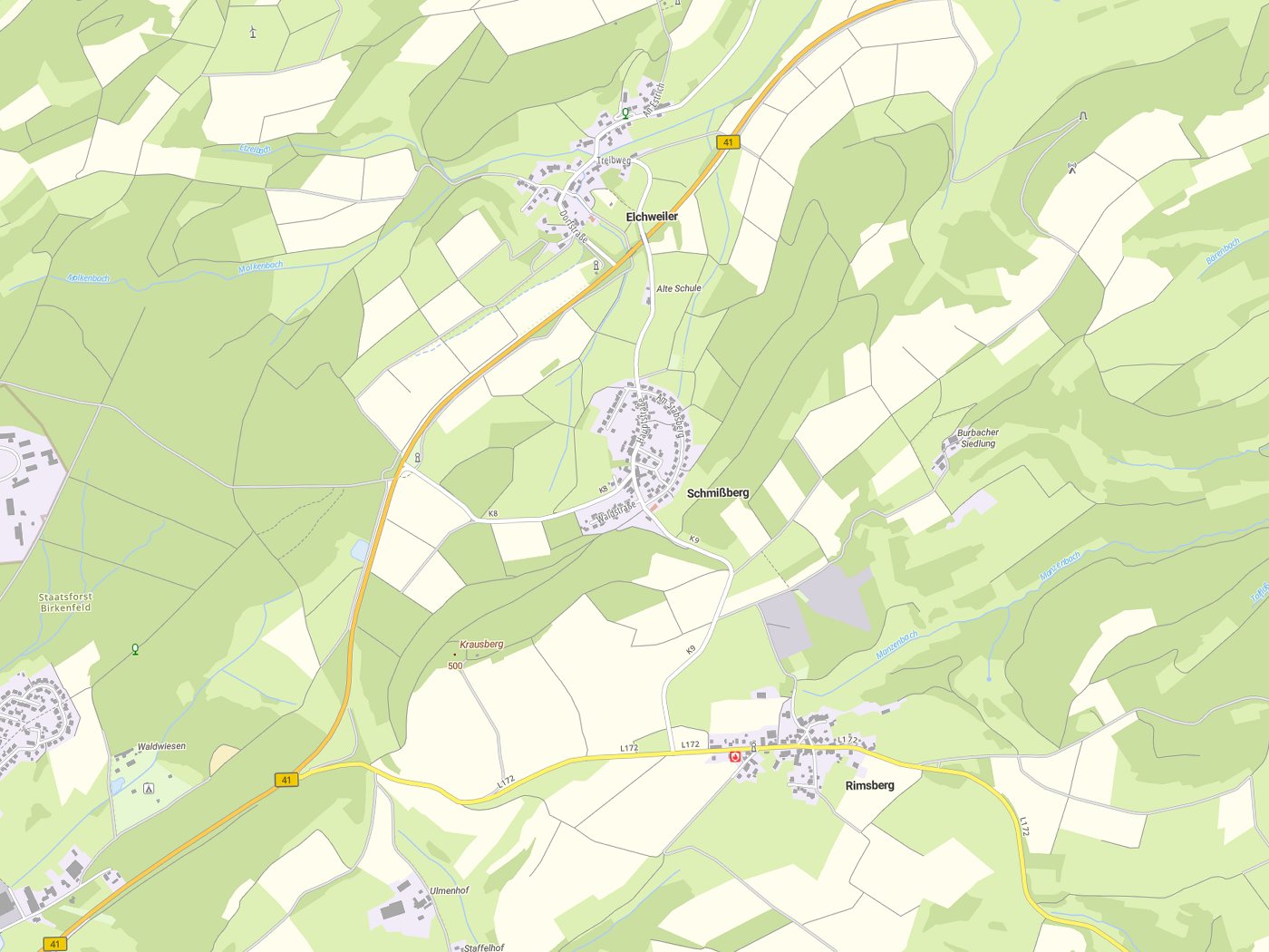 Kartenausschnitt Schmißberg mit Gewässern