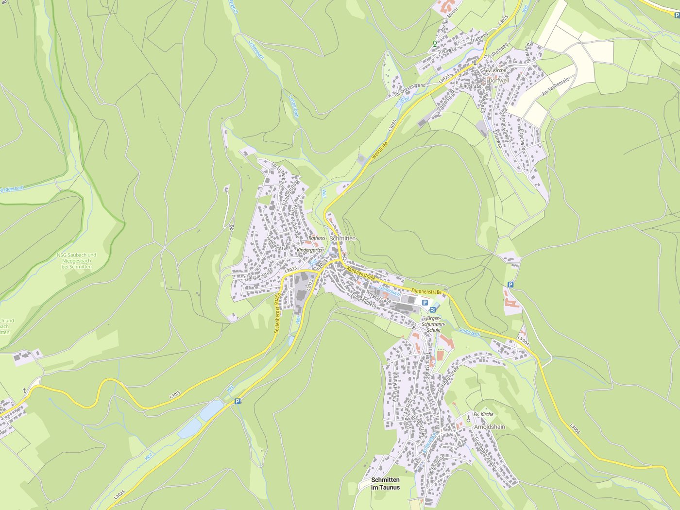Kartenausschnitt Schmitten im Taunus mit Gewässern