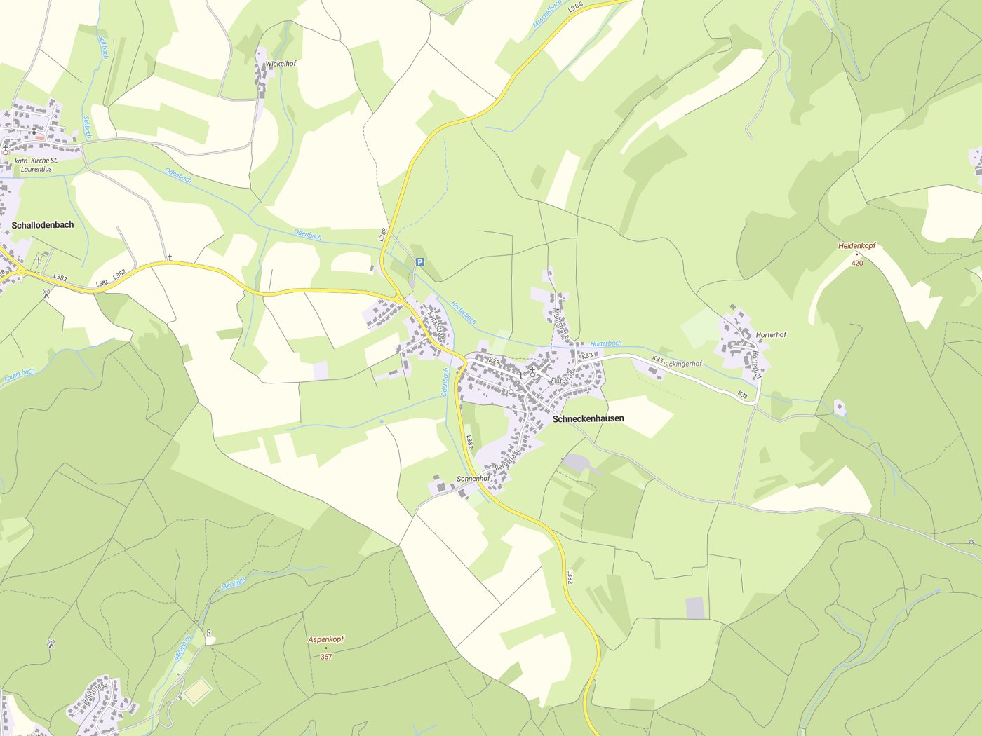 Kartenausschnitt Schneckenhausen mit Gewässern