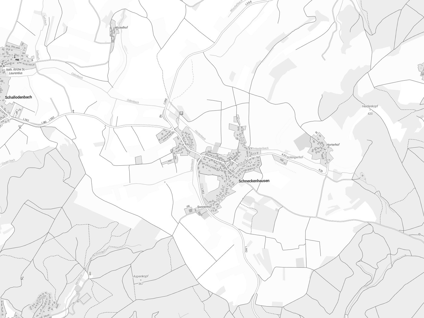 Kartenausschnitt Schneckenhausen mit Gewässern