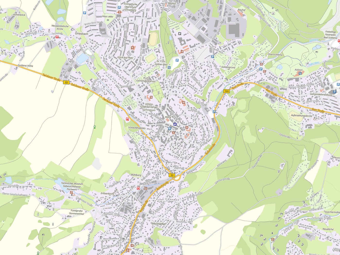Kartenausschnitt Schneeberg mit Gewässern