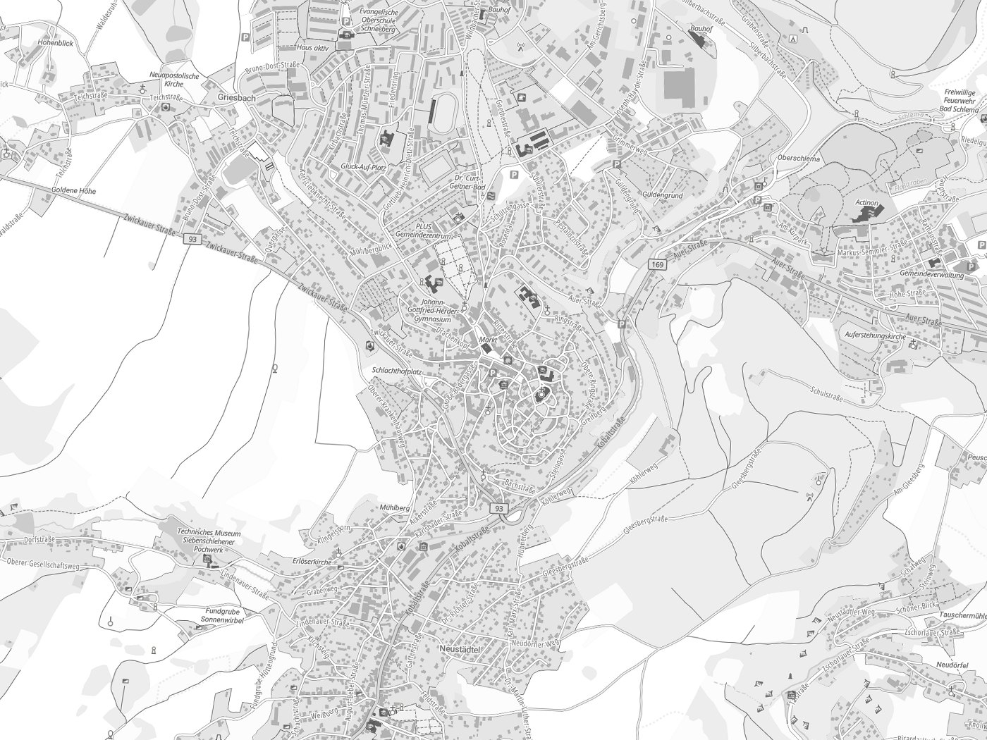 Kartenausschnitt Schneeberg mit Gewässern