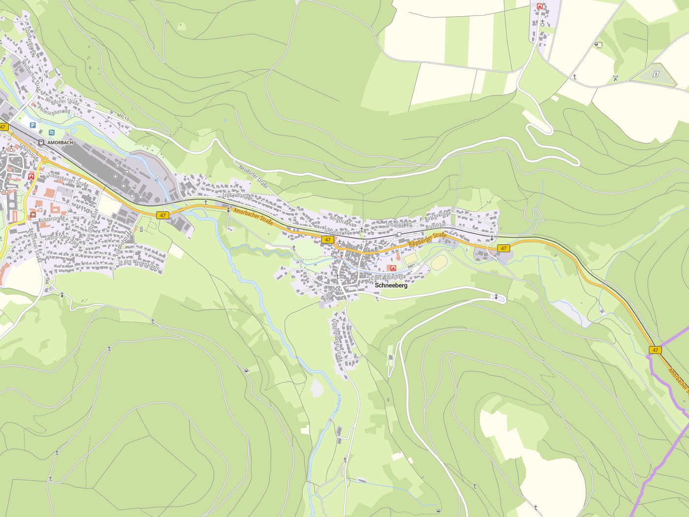 Kartenausschnitt Schneeberg mit Gewässern