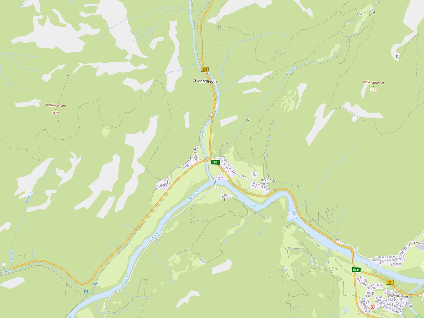 Kartenausschnitt Schneizlreuth mit Gewässern