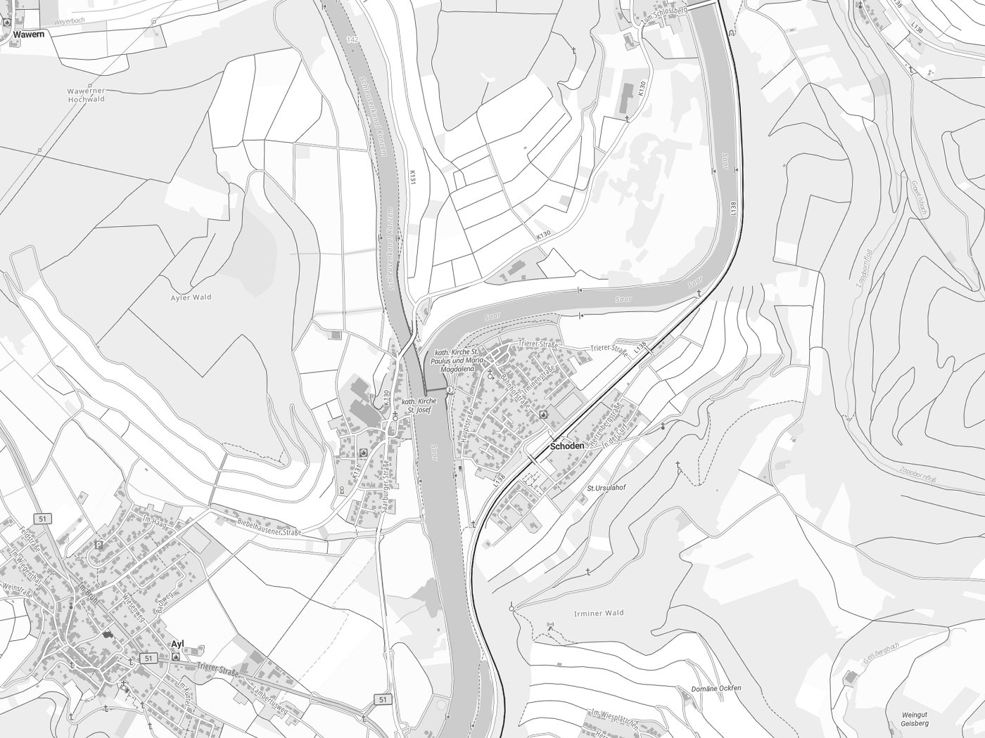 Kartenausschnitt Schoden mit Gewässern