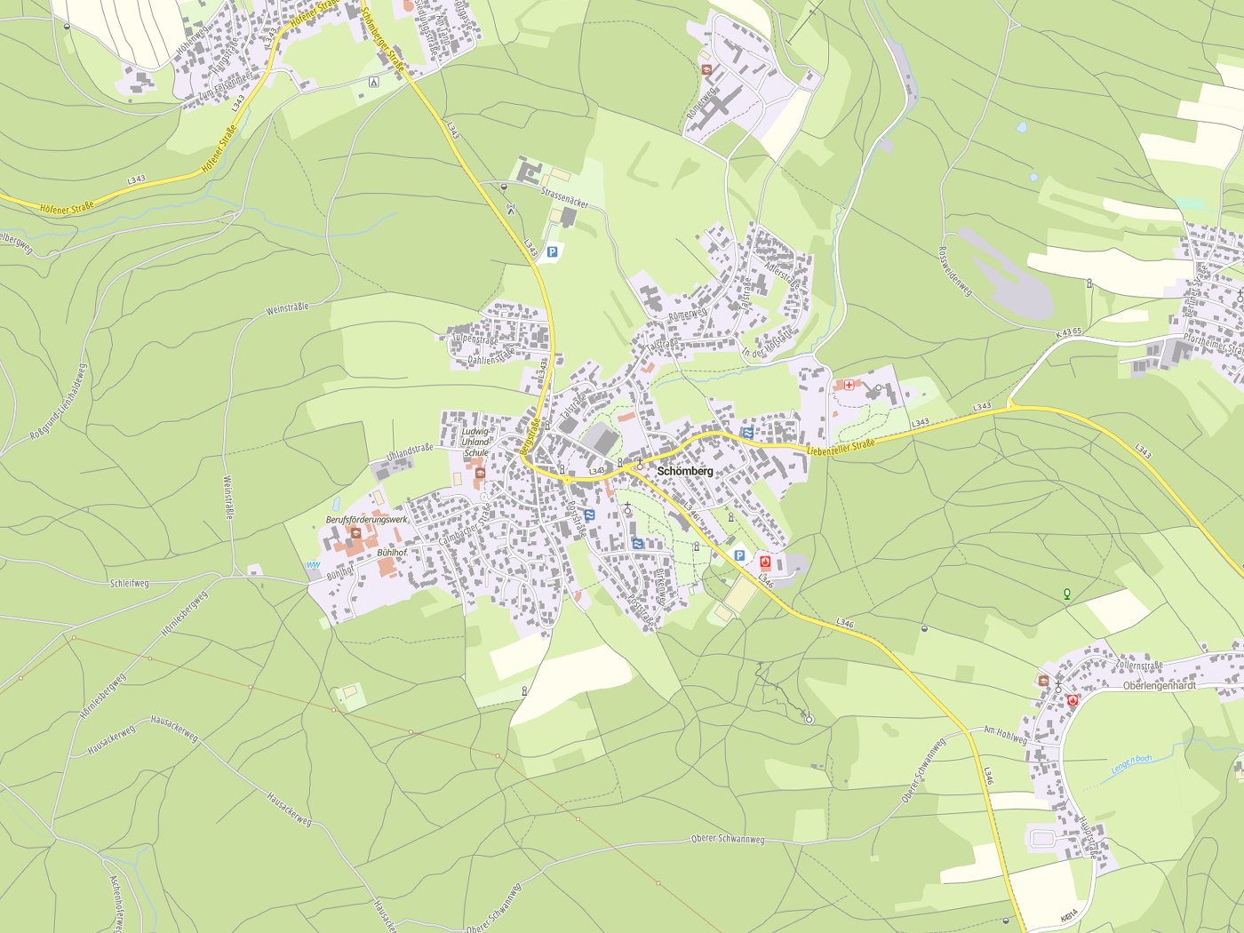 Kartenausschnitt Schömberg mit Gewässern