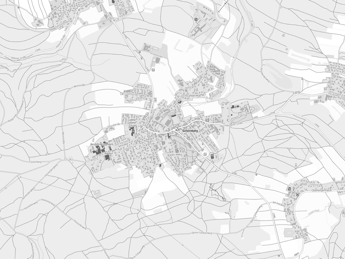 Kartenausschnitt Schömberg mit Gewässern