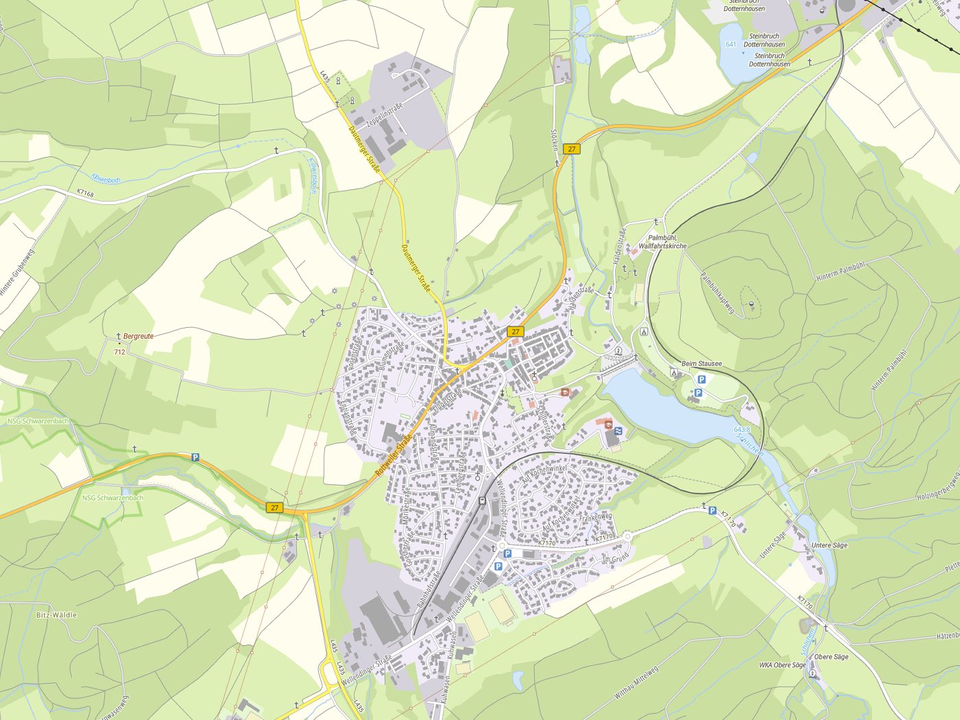 Kartenausschnitt Schömberg mit Gewässern