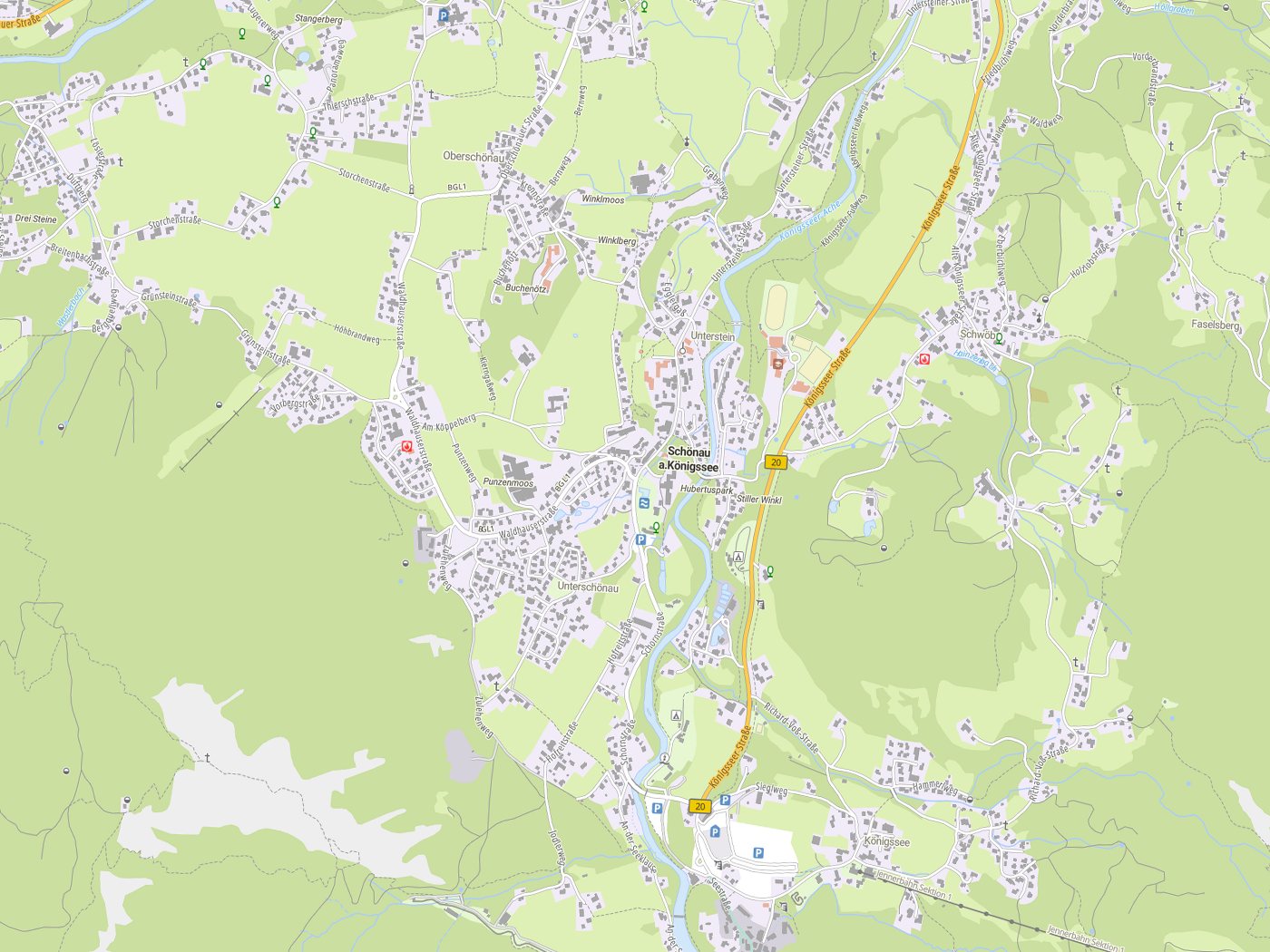 Kartenausschnitt Schönau a.Königssee mit Gewässern