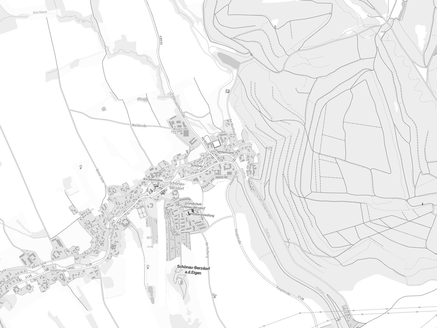 Kartenausschnitt Schönau-Berzdorf a. d. Eigen mit Gewässern