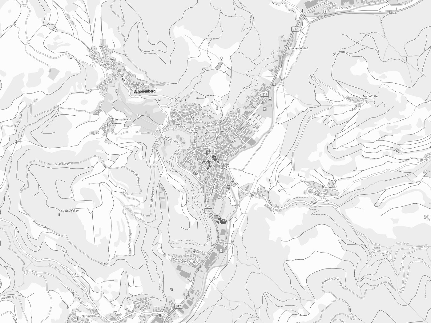 Kartenausschnitt Schönau im Schwarzwald mit Gewässern