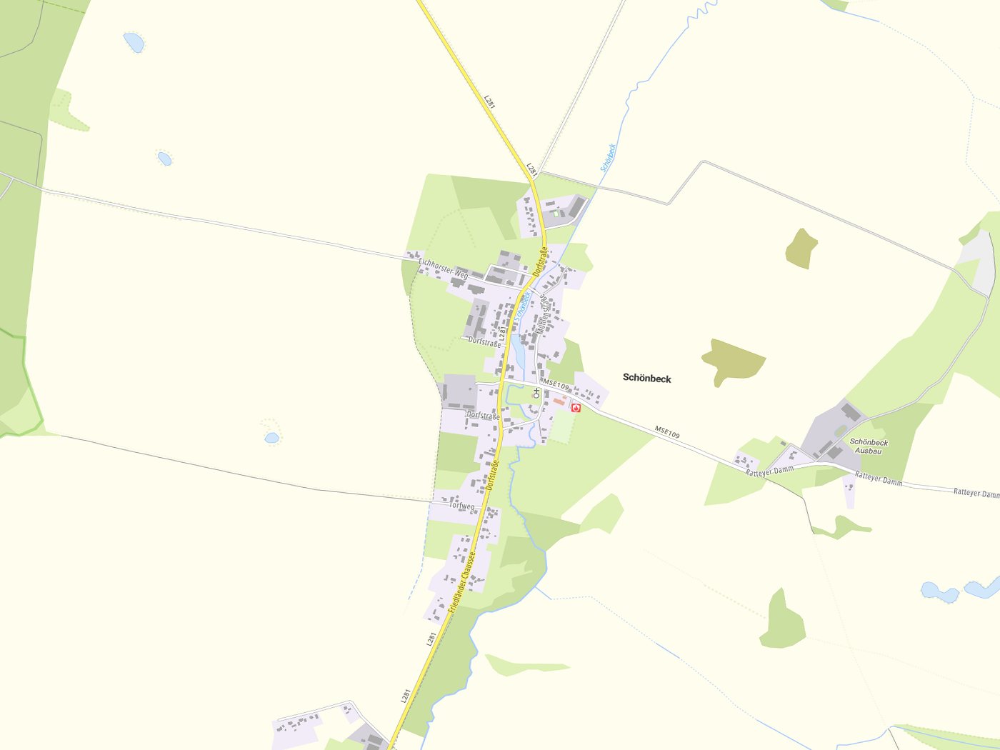 Kartenausschnitt Schönbeck mit Gewässern
