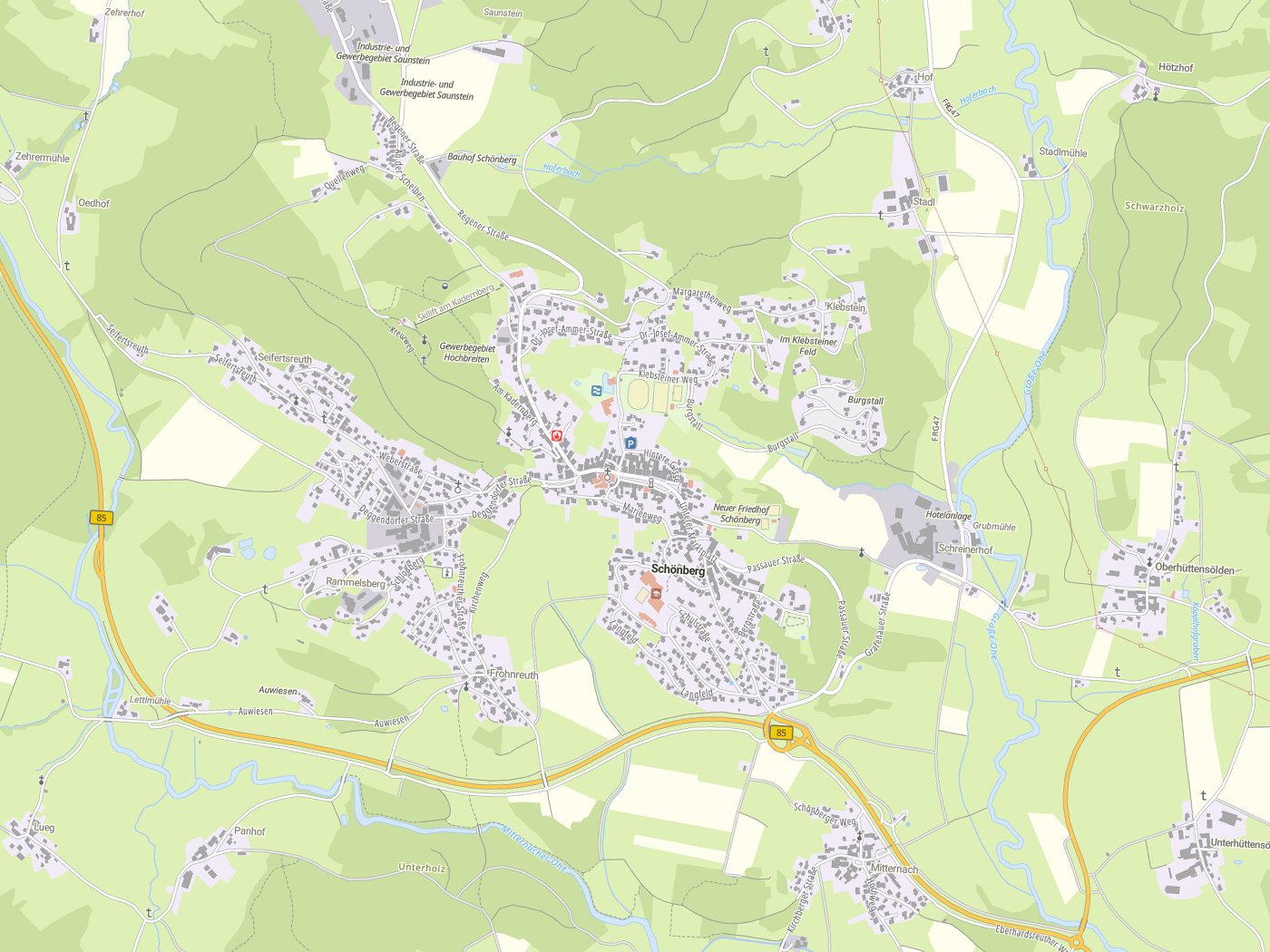 Kartenausschnitt Schönberg mit Gewässern