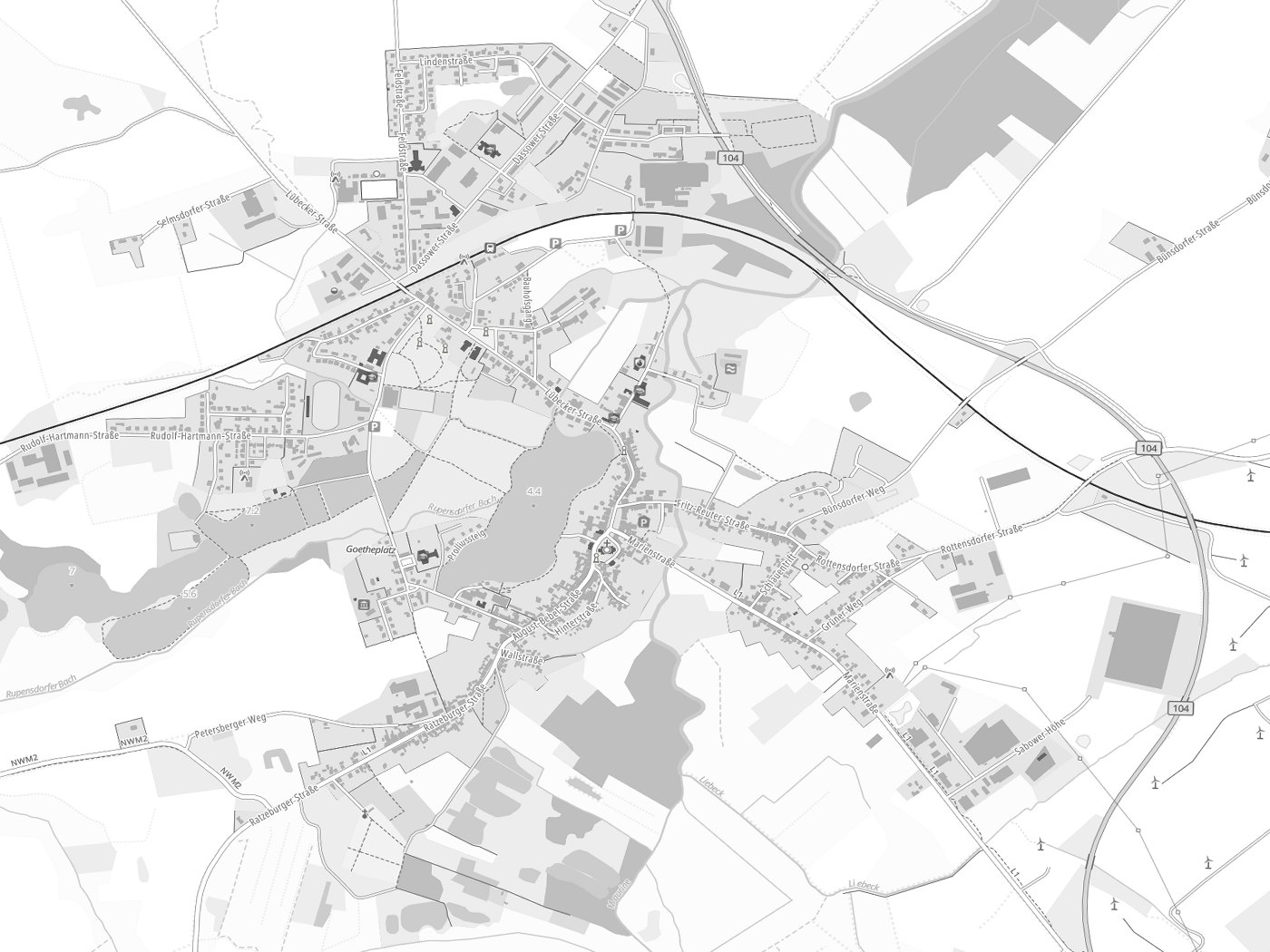 Kartenausschnitt Schönberg mit Gewässern