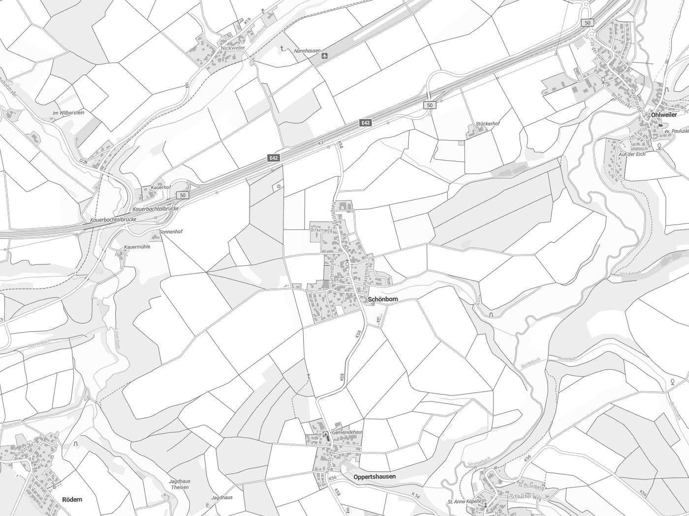 Kartenausschnitt Schönborn mit Gewässern