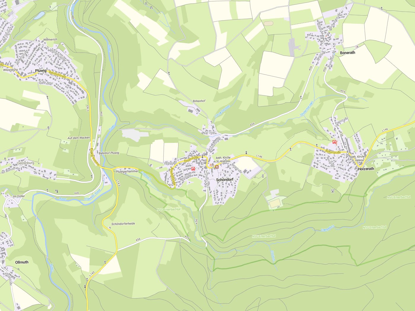 Kartenausschnitt Schöndorf mit Gewässern